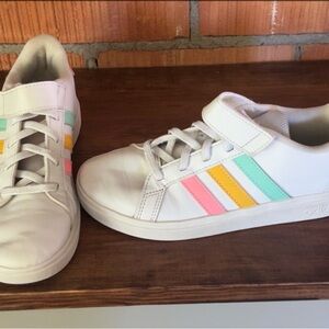 Adidas Kids' White Sneakers with Colorful Stripes